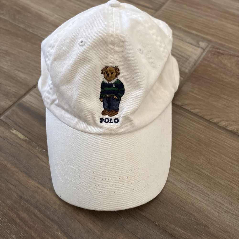 Polo Ralph Lauren White Baseball Cap Adjustable Strap Bear stripe blue Green